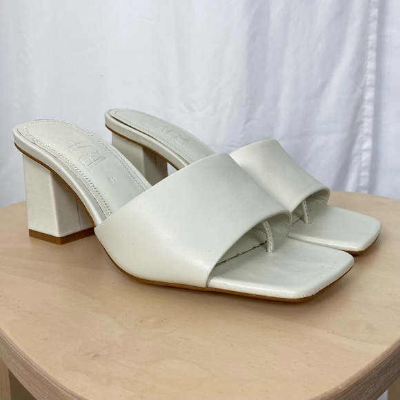Zara White Block Heel Sandal